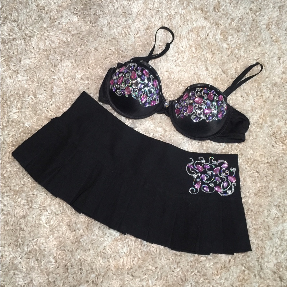 Custom bra and skirt w/ pink, purple and silver